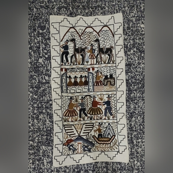 Vintage Folk Art Handmade Embroidered Peruvian Woven Tapestry Art - Pre- loved - Picture 6 of 12
